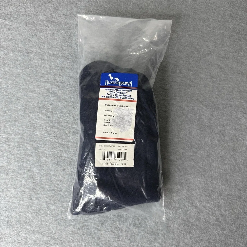 3‎ pair Navy  Buster Brown Anklet Cotton Bobby Ankle Socks Size 11